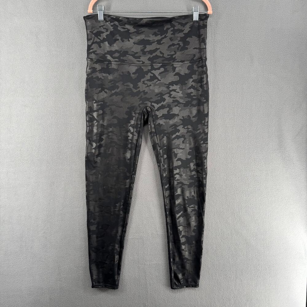Spanx High Waisted Legging‎ Womens 2X Black Shiny Camo Slimming Loungewear